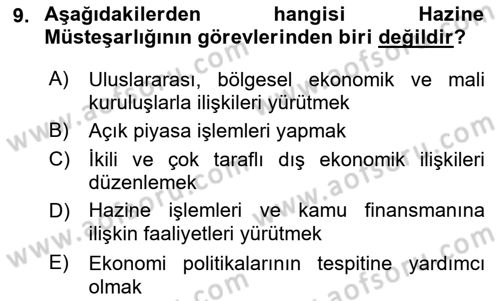 Finansal Ekonomi Dersi Ara Sınavı Deneme Sınav Soruları 9. Soru