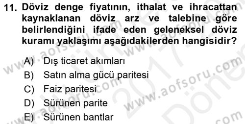 Finansal Ekonomi Dersi 2017 - 2018 Yılı (Final) Dönem Sonu Sınav Soruları 11. Soru