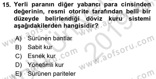 Finansal Ekonomi Dersi 2018 - 2019 Yılı 3 Ders Sınavı 15. Soru