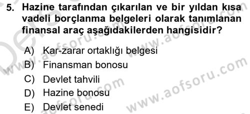 Finansal Ekonomi Dersi 2018 - 2019 Yılı 3 Ders Sınav Soruları 5. Soru