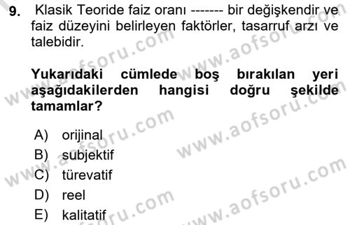 Finansal Ekonomi Dersi 2018 - 2019 Yılı 3 Ders Sınav Soruları 9. Soru