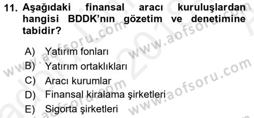 Finansal Ekonomi Dersi 2018 - 2019 Yılı (Vize) Ara Sınavı 11. Soru