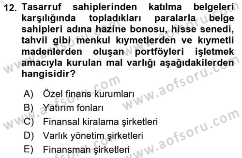 Finansal Ekonomi Dersi Ara Sınavı Deneme Sınav Soruları 12. Soru