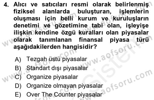 Finansal Ekonomi Dersi 2018 - 2019 Yılı (Vize) Ara Sınavı 4. Soru