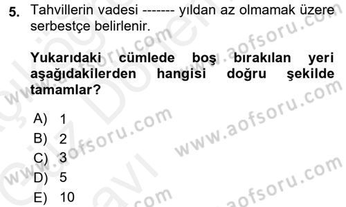 Finansal Ekonomi Dersi Ara Sınavı Deneme Sınav Soruları 5. Soru