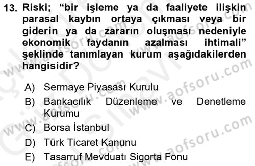 Finansal Ekonomi Dersi 2018 - 2019 Yılı (Final) Dönem Sonu Sınav Soruları 13. Soru