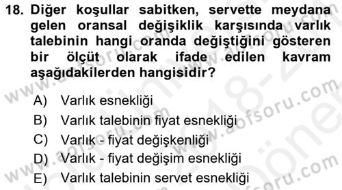 Finansal Ekonomi Dersi 2018 - 2019 Yılı (Final) Dönem Sonu Sınavı 18. Soru