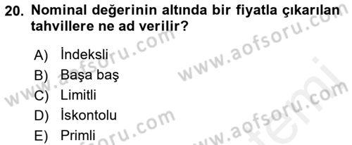 Finansal Ekonomi Dersi 2018 - 2019 Yılı (Final) Dönem Sonu Sınav Soruları 20. Soru