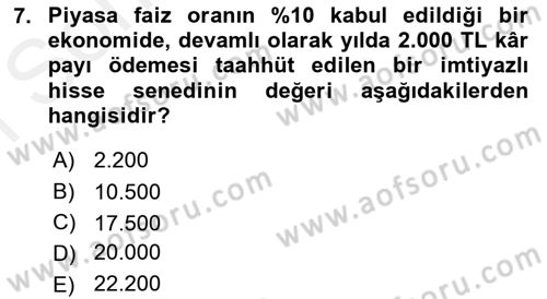 Finansal Ekonomi Dersi 2018 - 2019 Yılı (Final) Dönem Sonu Sınav Soruları 7. Soru