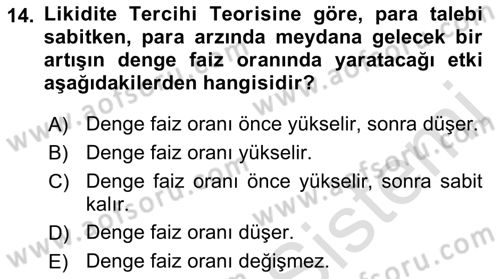 Finansal Ekonomi Dersi 2019 - 2020 Yılı (Vize) Ara Sınavı 14. Soru