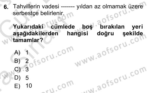 Finansal Ekonomi Dersi 2019 - 2020 Yılı (Vize) Ara Sınavı 6. Soru