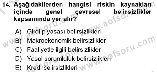 Finansal Ekonomi Dersi 2019 - 2020 Yılı (Final) Dönem Sonu Sınav Soruları 14. Soru