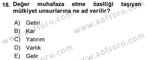 Finansal Ekonomi Dersi 2019 - 2020 Yılı (Final) Dönem Sonu Sınavı 18. Soru