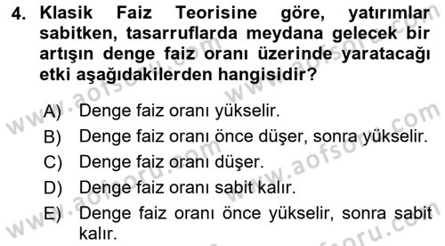 Finansal Ekonomi Dersi 2019 - 2020 Yılı (Final) Dönem Sonu Sınavı 4. Soru