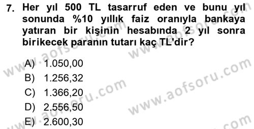 Finansal Ekonomi Dersi 2019 - 2020 Yılı (Final) Dönem Sonu Sınav Soruları 7. Soru