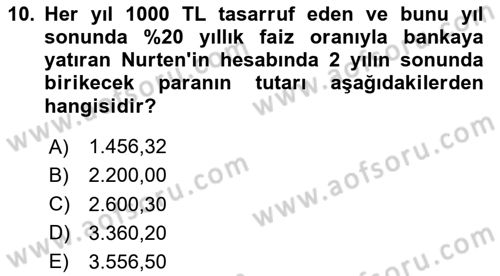 Finansal Ekonomi Dersi 2020 - 2021 Yılı Yaz Okulu Sınav Soruları 10. Soru