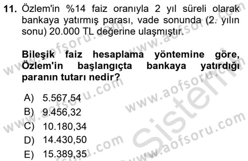 Finansal Ekonomi Dersi 2020 - 2021 Yılı Yaz Okulu Sınav Soruları 11. Soru