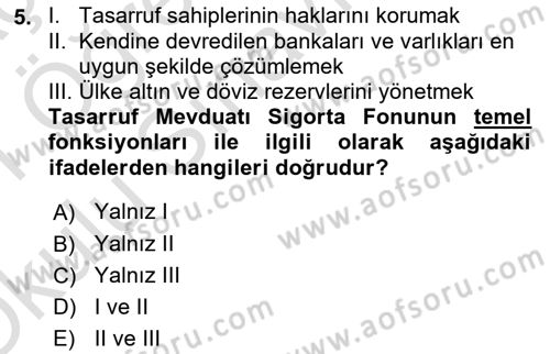 Finansal Ekonomi Dersi 2020 - 2021 Yılı Yaz Okulu Sınav Soruları 5. Soru