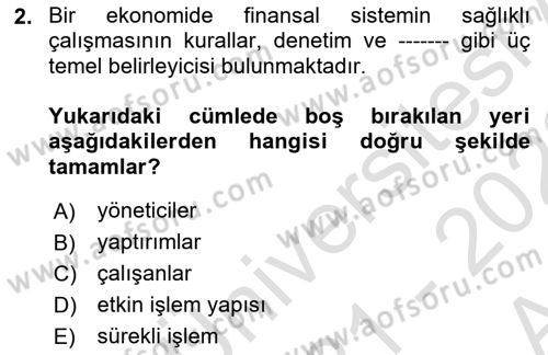 Finansal Ekonomi Dersi Ara Sınavı Deneme Sınav Soruları 2. Soru
