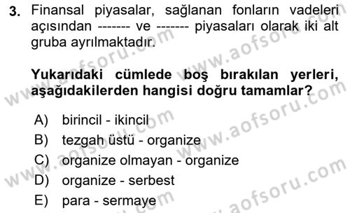 Finansal Ekonomi Dersi 2021 - 2022 Yılı (Vize) Ara Sınavı 3. Soru