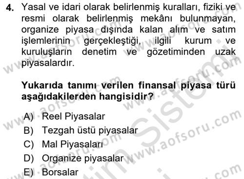 Finansal Ekonomi Dersi Ara Sınavı Deneme Sınav Soruları 4. Soru
