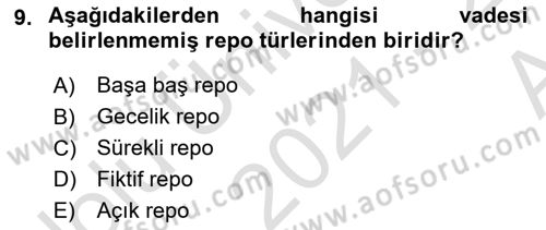 Finansal Ekonomi Dersi Ara Sınavı Deneme Sınav Soruları 9. Soru