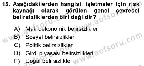 Finansal Ekonomi Dersi 2021 - 2022 Yılı (Final) Dönem Sonu Sınavı 15. Soru