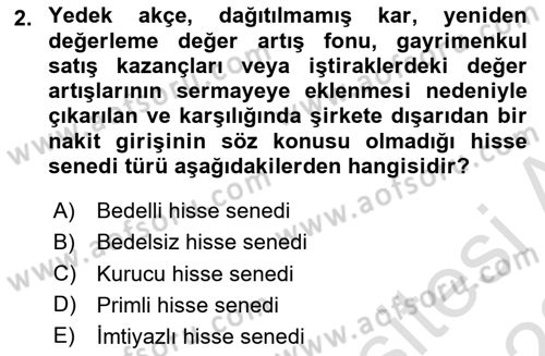 Finansal Ekonomi Dersi 2021 - 2022 Yılı (Final) Dönem Sonu Sınavı 2. Soru