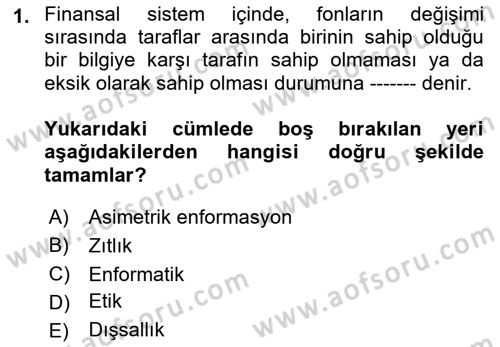 Finansal Ekonomi Dersi 2021 - 2022 Yılı Yaz Okulu Sınav Soruları 1. Soru