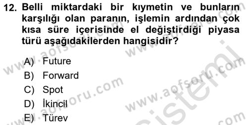 Finansal Ekonomi Dersi 2021 - 2022 Yılı Yaz Okulu Sınav Soruları 12. Soru