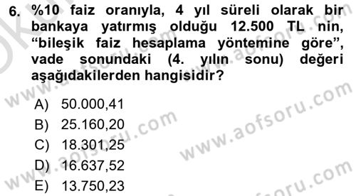 Finansal Ekonomi Dersi 2021 - 2022 Yılı Yaz Okulu Sınav Soruları 6. Soru