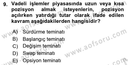 Finansal Ekonomi Dersi 2021 - 2022 Yılı Yaz Okulu Sınav Soruları 9. Soru