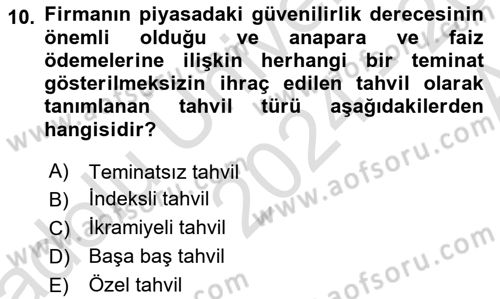 Finansal Ekonomi Dersi 2024 - 2025 Yılı (Vize) Ara Sınav Soruları 10. Soru