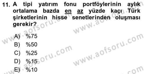Finansal Ekonomi Dersi 2024 - 2025 Yılı (Vize) Ara Sınav Soruları 11. Soru