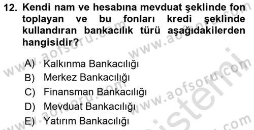 Finansal Ekonomi Dersi 2024 - 2025 Yılı (Vize) Ara Sınav Soruları 12. Soru