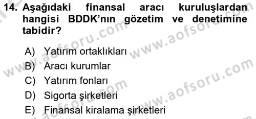 Finansal Ekonomi Dersi 2024 - 2025 Yılı (Vize) Ara Sınav Soruları 14. Soru