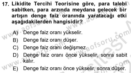 Finansal Ekonomi Dersi 2024 - 2025 Yılı (Vize) Ara Sınav Soruları 17. Soru