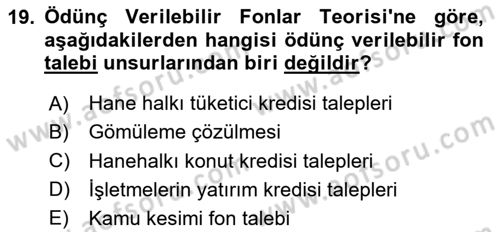 Finansal Ekonomi Dersi 2024 - 2025 Yılı (Vize) Ara Sınav Soruları 19. Soru