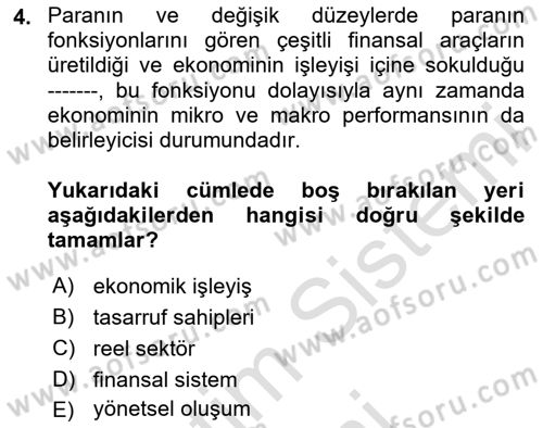 Finansal Ekonomi Dersi 2024 - 2025 Yılı (Vize) Ara Sınav Soruları 4. Soru
