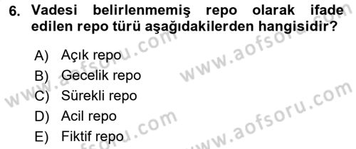 Finansal Ekonomi Dersi 2024 - 2025 Yılı (Vize) Ara Sınav Soruları 6. Soru