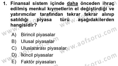 Finansal Ekonomi Dersi 2025 - 2026 Yılı (Vize) Ara Sınav Soruları 1. Soru