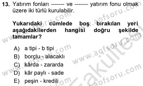Finansal Ekonomi Dersi 2025 - 2026 Yılı (Vize) Ara Sınav Soruları 13. Soru