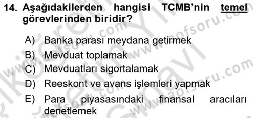 Finansal Ekonomi Dersi 2025 - 2026 Yılı (Vize) Ara Sınav Soruları 14. Soru