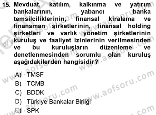 Finansal Ekonomi Dersi 2025 - 2026 Yılı (Vize) Ara Sınav Soruları 15. Soru