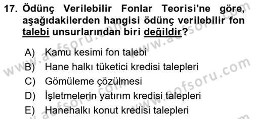 Finansal Ekonomi Dersi 2025 - 2026 Yılı (Vize) Ara Sınav Soruları 17. Soru
