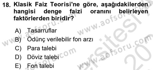 Finansal Ekonomi Dersi 2025 - 2026 Yılı (Vize) Ara Sınav Soruları 18. Soru