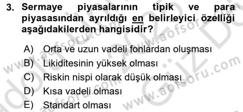 Finansal Ekonomi Dersi 2025 - 2026 Yılı (Vize) Ara Sınav Soruları 3. Soru