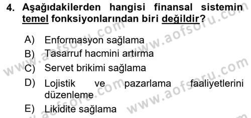 Finansal Ekonomi Dersi 2025 - 2026 Yılı (Vize) Ara Sınav Soruları 4. Soru