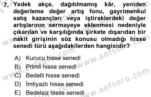 Finansal Ekonomi Dersi 2025 - 2026 Yılı (Vize) Ara Sınav Soruları 7. Soru