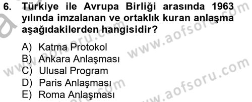 Avrupa Birliği ve Türkiye İlişkileri Dersi 2012 - 2013 Yılı (Vize) Ara Sınavı 6. Soru